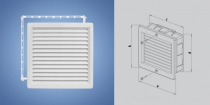 PVC вентилационна решетка с монтажна рамка и мрежа против насекоми HACO