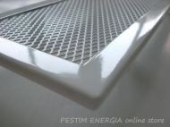 White fireplace ventilation grille with a narrow frame