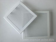 White fireplace ventilation grille with a narrow frame